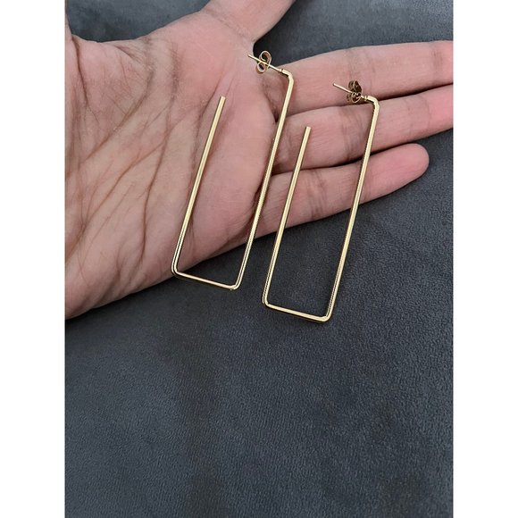 Large gold hoop earrings big chunky square rectangle  gold hoop earrings - Picture 1 of 8